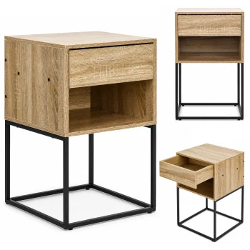 Bedside Table ModernHome with Drawer and Shelf, 40 x 38.5 x 64.5 cm, Light Oak