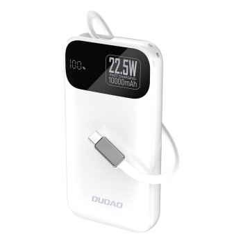 Dudao K31 10000 mAh 22.5W PD Powerbank with Built-in Cable - White