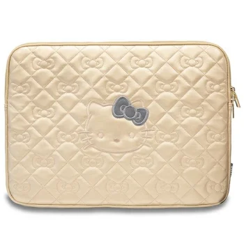 Hello Kitty 14" Laptop Sleeve Zip PU Quilted Bows, Gold