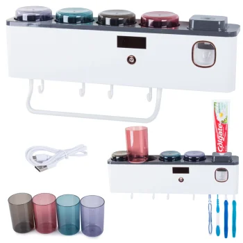 Toothbrush Organizer with UV Sterilizer and Toothpaste Dispenser