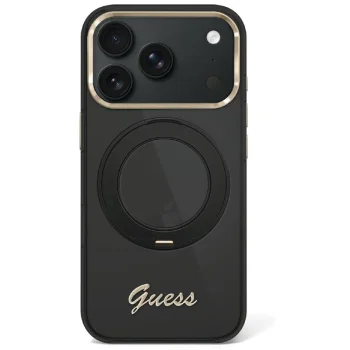 Guess IML Ring Stand 360 Script Metal Logo MagSafe Case for iPhone 17 Pro / 18 Pro - Black