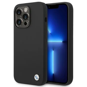 BMW iPhone 14 Pro Case Silicone Metal Logo, Black