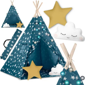 Nukido Kids Teepee Tent with Lights, Blue