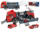 2-in-1 Fire Truck Car Transporter with 2 Toy Cars, Red