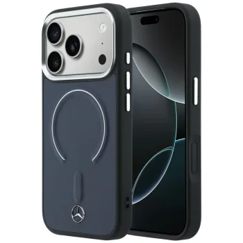 Mercedes Leather 3D MagSafe Case for iPhone 17 Pro Max, Navy Blue