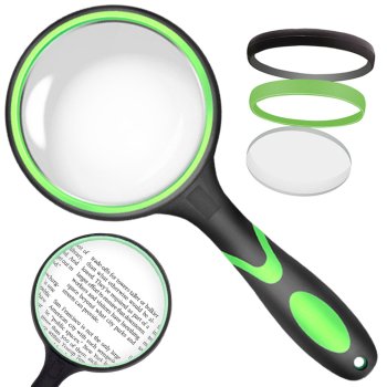 Classic Magnifying Glass with 65mm 3X Lens for Reading, Hobbies, Black & Green