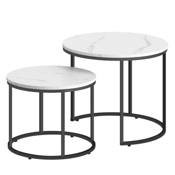 Leobert Round Coffee Table Set (2 pcs), Marble Pattern / Black Legs