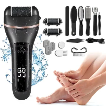 Electric Foot File and Callus Remover, Cordless, Large Set, Black