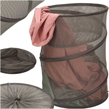 77L Foldable Mesh Laundry Basket Toy Organiser and Clothes Hamper, Grey
