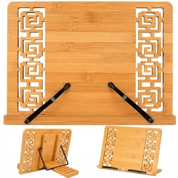 Bamboo Book and Tablet Stand, Adjustable