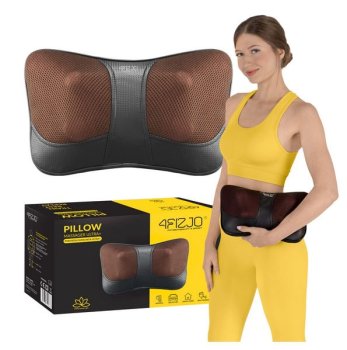 4FIZJO SHIATSU ULTRA+ Heated Neck Massage Cushion Pillow Body Massager, Brown