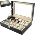 Watch and Jewelry Organizer with 12 Compartments, Black