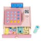 Wooden Toy Cash Register for Kids with Scanner, Play Money and Card