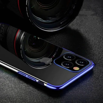 Dėklas Samsung Galaxy S22 Ultra, Clear Color 0.3mm TPU, skaidrus su mėlynu rėmeliu