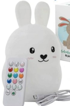 Kids Silicone LED Bunny Night Light with Remote and USB, white