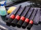 Car Detailing Brush Set with Microfiber Cloth for Interior and Wheels, Black-Red