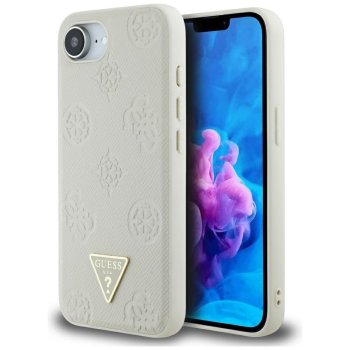 Guess Grained Hot Stamp Peony Triangle Logo MagSafe Case for iPhone 16e Beige