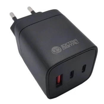 Extra Digital 65W GaN Charger with 2x USB-C & USB-A (Black)
