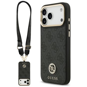 Guess 4G Srtass Logo ar lielu siksnu un metāla pogām MagSafe vāciņš iPhone 17 Pro Max — melns | Phone Case Cover