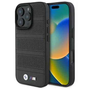 BMW iPhone 16 Pro Max Case M Perforated And Stitched Line MagSafe, Black