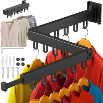 Folding Wall-Mounted Clothes Drying Rack Ruhhy 26342, Black