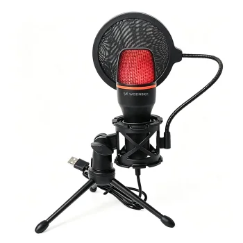Wozinsky WM-W111 Wired Studio Gaming Condenser Microphone with Stand and RGB Backlight - Black