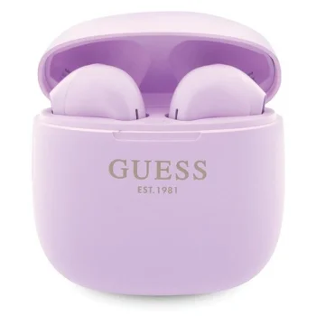 Guess Classic EST Logo TWS Bluetooth Headphones with Charging Case, Purple