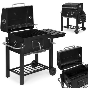 Large Charcoal Garden Grill with Lid, Thermometer, and Shelves, Anthracite
