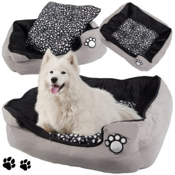 Soft plush dog bed with removable cushion, grey-black