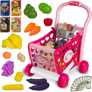 Ricokids Children's Shopping Cart Toy with Accessories 773401, pink