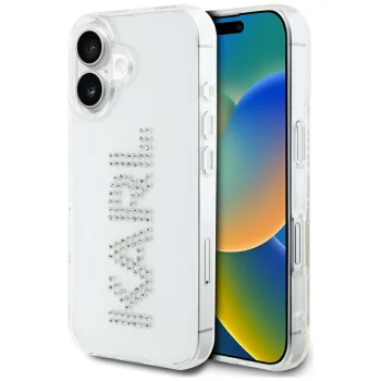 Karl Lagerfeld IML Rhinestones Logo Case for iPhone 16, Transparent