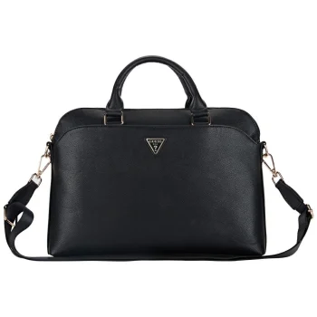 Guess Grained Zipper Pocket Triangle Logo 15" Laptop Bag - Black