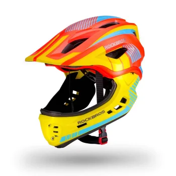 Rockbros TT-32SOYB-M Children's Bicycle Helmet with Detachable Chinbar, M, Yellow-Orange