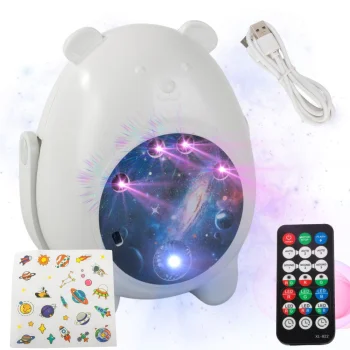 Bear-shaped LED Night Light and Star Projector with Remote Control, White