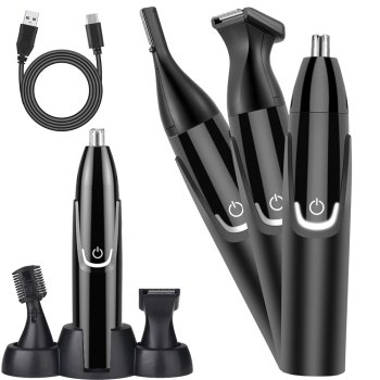 Rechargeable 3-in-1 Trimmer for Nose, Ears, Beard, and Eyebrows, Black