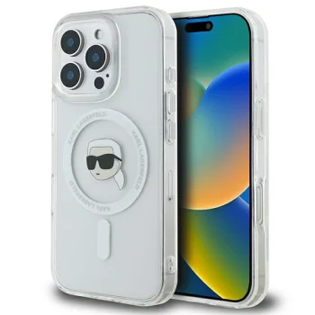 Karl Lagerfeld iPhone 16 Pro Case IML Metal Karl Head MagSafe, White