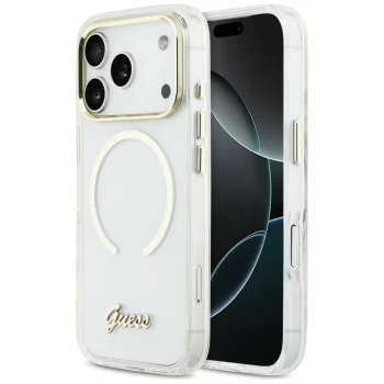 Guess IML Script Metal MagSafe Case for iPhone 17 Pro Max, Clear