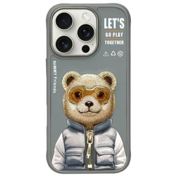 Dėklas Nimmy Cool&Cute 2.0 Bear telefonui iPhone 16 Pro, pilkas