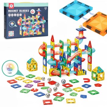Magnetic Tiles Marble Run 105 Piece Set with LED Lights STEM Building Toy
