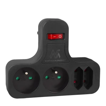 Maclean MCE224 E/B Multi-Plug Adapter, 4 Sockets, With Switch, Black