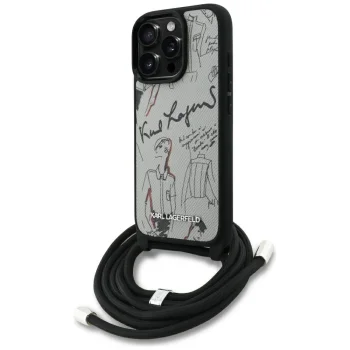 Karl Lagerfeld iPhone 16 Pro Max Case Crossbody Grained Pattern & Logo, Gray