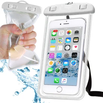 Waterproof phone case for pool, beach, kayak, white