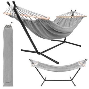 Double Garden Hammock with Stand 200x150cm Gardlov 27293, grey