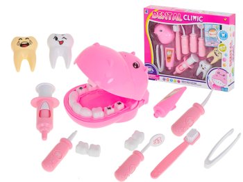 Children's set of the dentist in the form of a hippopotamus, pink