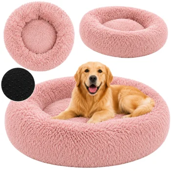 Soft Plush Round Pet Bed for Dogs and Cats, Grey, 100 cm