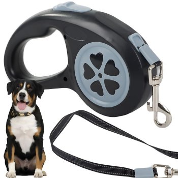 Automatic dog leash with tape, 5m, up to 15kg, black