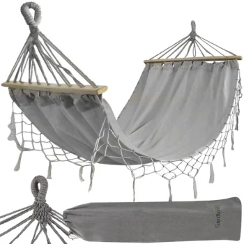 Gardlov Garden Hammock 200x150 cm with Wooden Spreader Bars, Grey