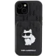 Apple iPhone 15 6.1\" Karl Lagerfeld Saffiano Cardslots and Stand Monogram Choupette Case Cover, Black
