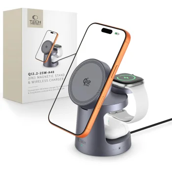 Tech-Protect QI2.2-25W-A48 3-in-1 Magnetic Wireless Charger, Dark Grey