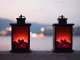 Decorative LED Fireplace Lantern with Moving Flame Effect, Black